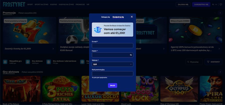 Frostybet Casino okno rejestracji