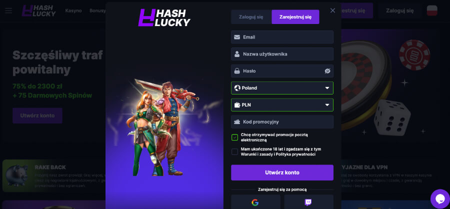 Hashlucky.io - rejestracja