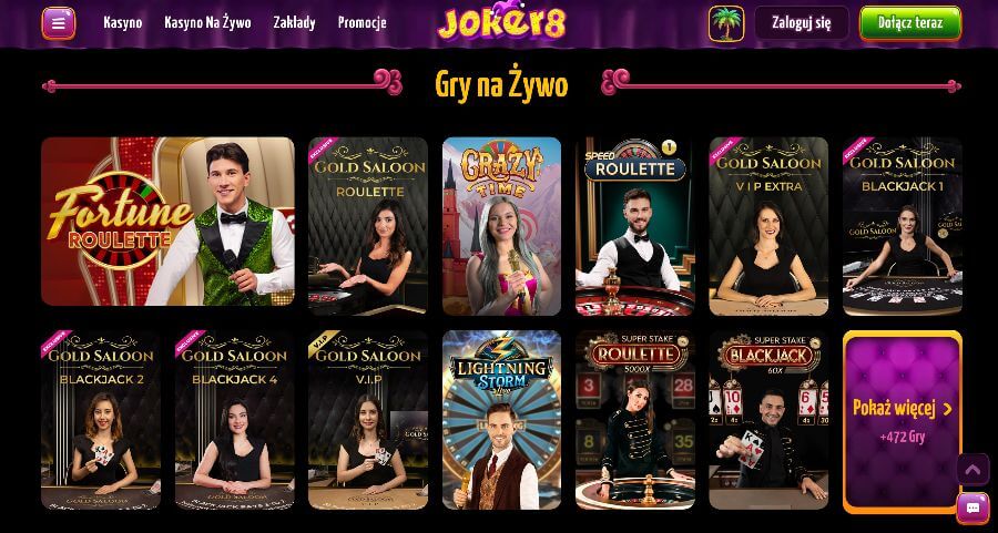 Gry na żywo w kasynie Joker8