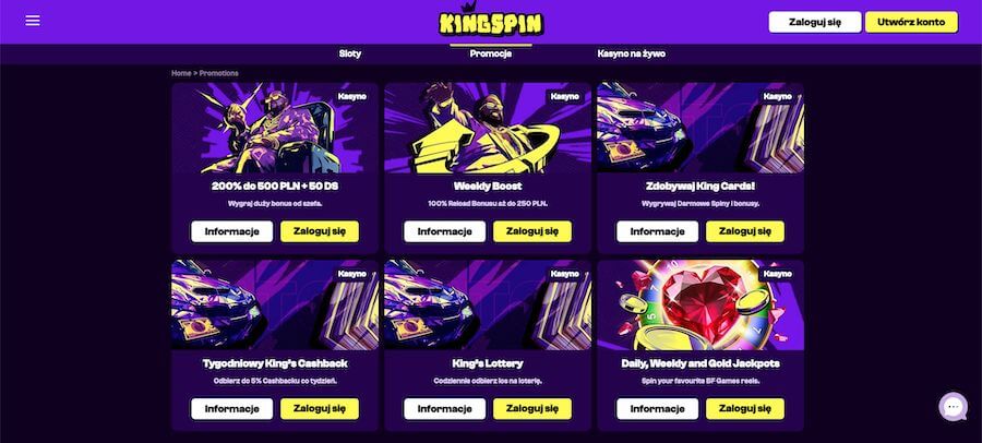 Kingspin bonusy i promocje kasynowe - darmowe spiny i gotówka