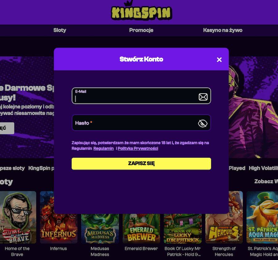 Kingspin rejestracja konta w kasynie