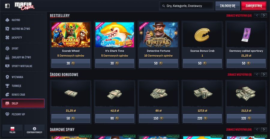 Mafia Casino sklep i bestsellery