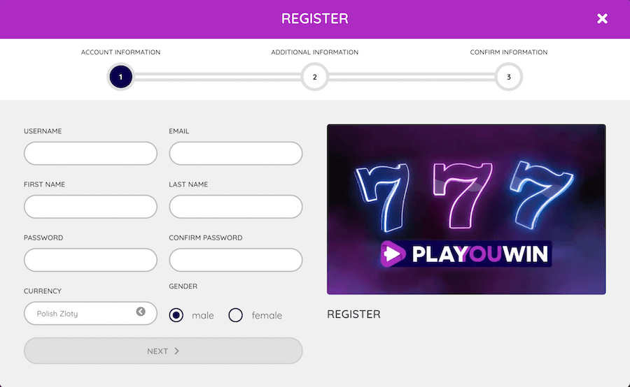Rejestracja w PlaYouWin