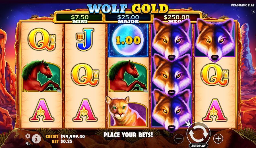 Slot wolf gold losowe ułożenie bębnów