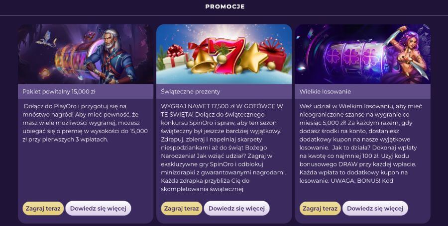 Promocje dostępne w kasynie PlayOro
