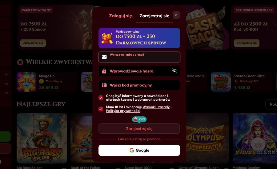 rejestracja konta w kasynie spino gambino